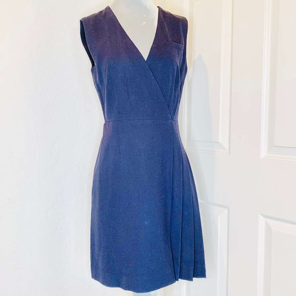 Tory Burch Wool Stretch Navy Suiting Pleat Dress 4